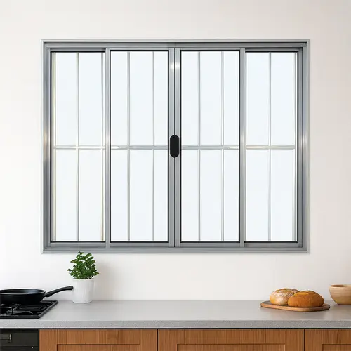 Janela de Correr 4 Folhas 100x200cm Brilhante Com Grade LUX