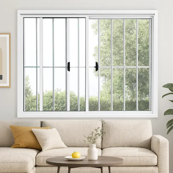 Janela de Correr 4 Folhas 100x100cm Branco Com Grade LUX