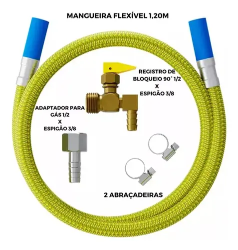 Kit Instalação Cooktop/Forno/Fogão com Registro e Flexível de 1,20m Blukit