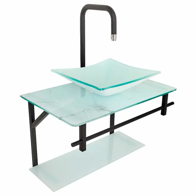Lavabo com Cuba Rubi 64x40cm Marmorizado Branco Dulluc