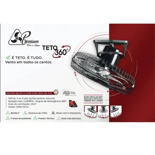Ventilador Oscilante Premium Teto 360° 50cm Ventidelta