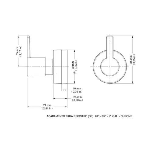 Acabamento Registro 3/4" Cromado Gali (Base Deca) Docol