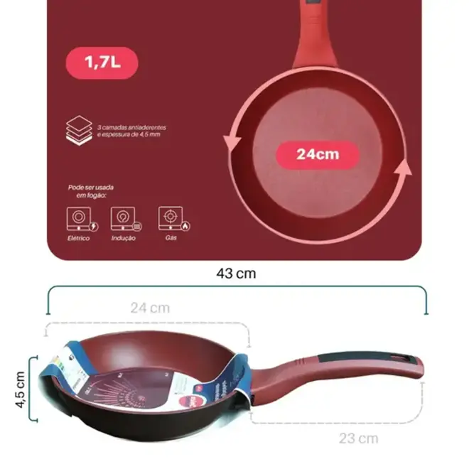 FRIGIDEIRA ANTIADERENTE 20CM VERMELHA DOLCE HOME