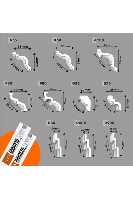 Moldura Rodateto Canto A35 Branco 02 Pç de 24cm FBDA35CA Epex