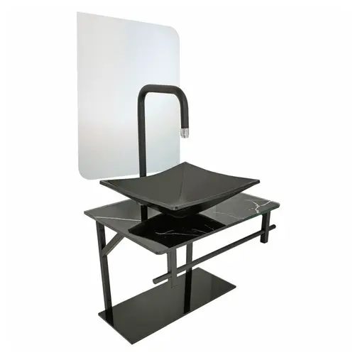 Kit Lavabo, Cuba e Espelho Rubi 48cm Mármore Preto Dulluc