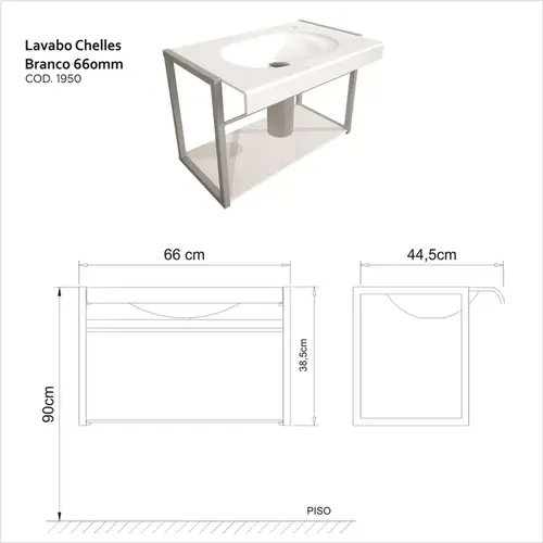 Lavabo França 66cm Chelles Branco 1950 Cris Metal