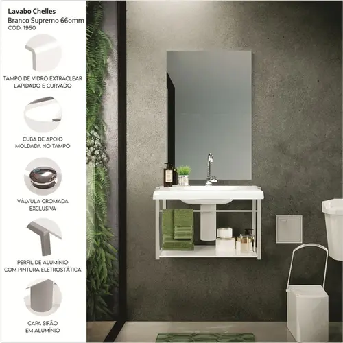 Lavabo França 66cm Chelles Branco 1950 Cris Metal