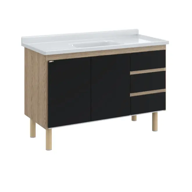 Gabinete de Cozinha Atenas 1,16m Preto/Cerejeira AJR