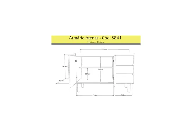 Gabinete de Cozinha Atenas 1,16m Branco/Cerejeira AJR