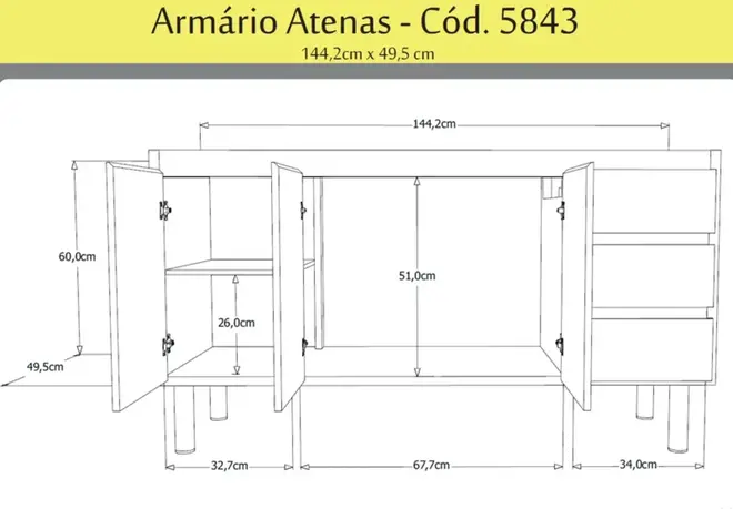 Gabinete de Cozinha Atenas 1,16m Cerejeira AJR