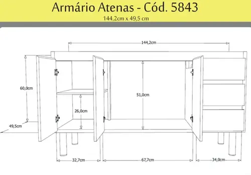Gabinete de Cozinha Atenas 1,16m Cerejeira AJR