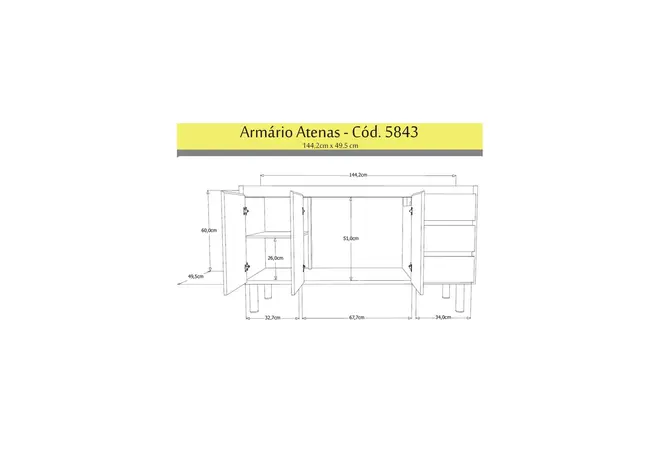 Gabinete de Cozinha Atenas 1,44m Cerejeira AJR