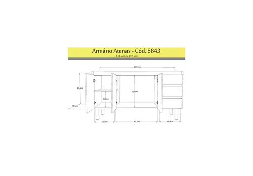 Gabinete de Cozinha Atenas 1,44m Cerejeira AJR