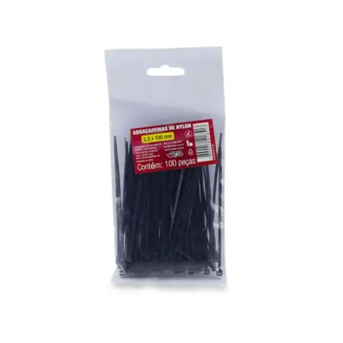 Abraçadeira Nylon 2,5x100mm Preto Pct 100un. Force Line