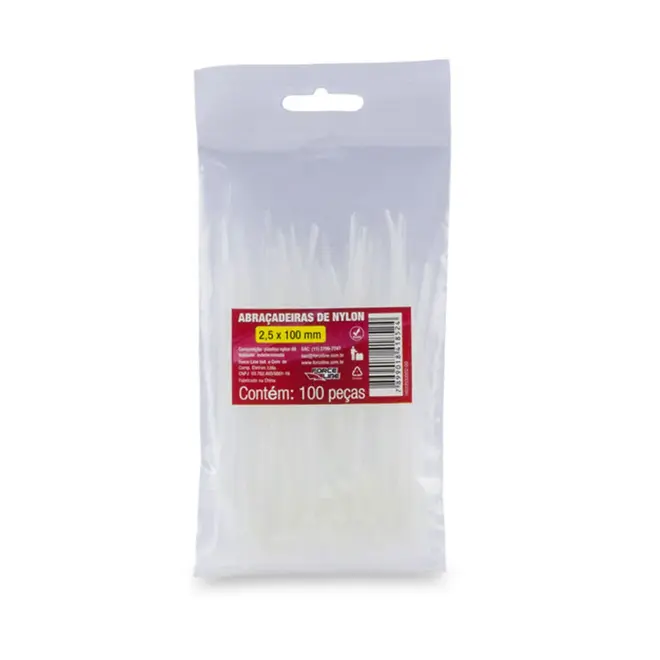 Abraçadeira Nylon 2,5x100mm Branco Pct 100un. Force Line