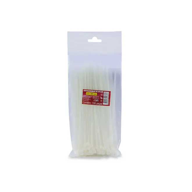 Abraçadeira Nylon 4,8x200mm Branco Pct 100un. Force Line