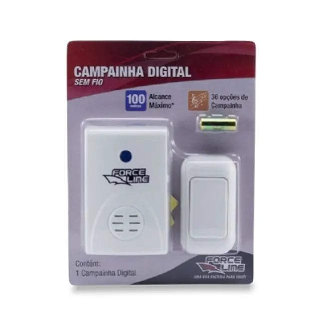Campainha Eletrônica Branca Pilha sem Fio Digital Force Line