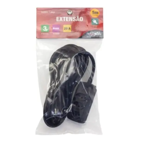 Extensão Tripolar 3Tomadas 2P+T 20A 5m Preto Bivolt Force Line