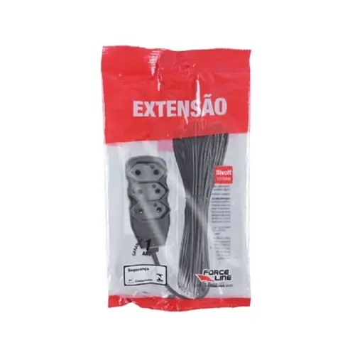 Extensão Slim 3Tomadas 2P 10A 5M Preto Bivolt Force-Line