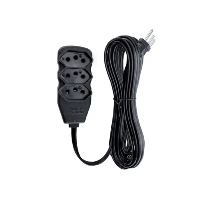 Extensão Tripolar Slim 3Tomadas 2P+T 10A 10M Preto Bivolt Force-Line