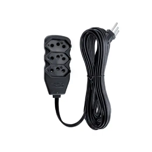 Extensão Tripolar Slim 3Tomadas 2P+T 10A 10M Preto Bivolt Force-Line