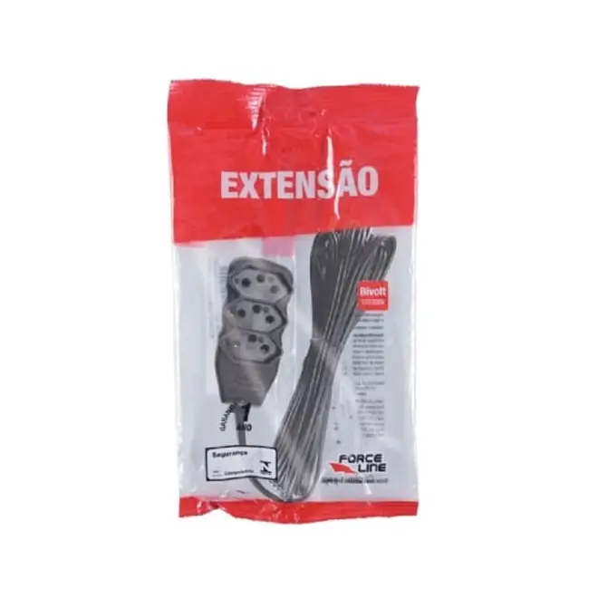 Extensão Tripolar Slim 3Tomadas 2P+T 10A 1M Preto Bivolt Force-Line