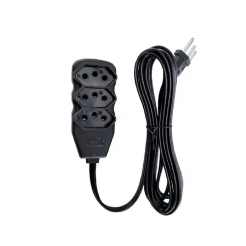 Extensão Tripolar Slim 3Tomadas 2P+T 10A 1M Preto Bivolt Force-Line