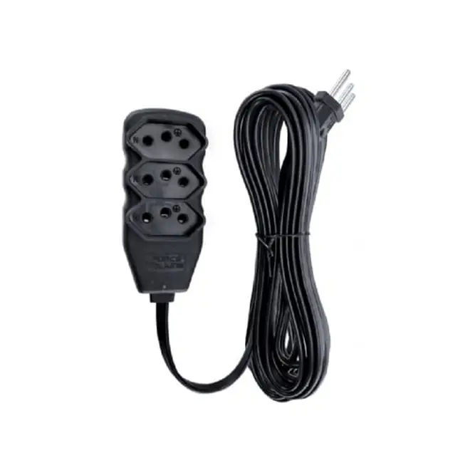 Extensão Tripolar Slim 3Tomadas 2P+T 10A 05M Preto Bivolt Force-Line