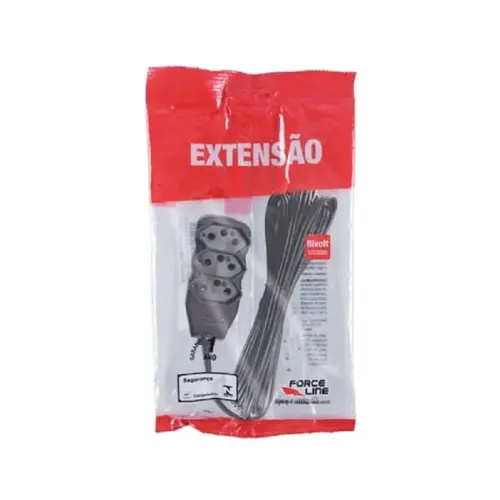 Extensão Tripolar Slim 3Tomadas 2P+T 10A 03M Preto Bivolt Force-Line
