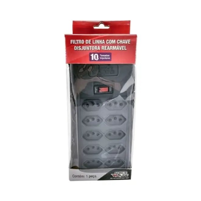 Filtro de Linha 10Tomadas 10A 1,2m Preto Bivolt Force-Line