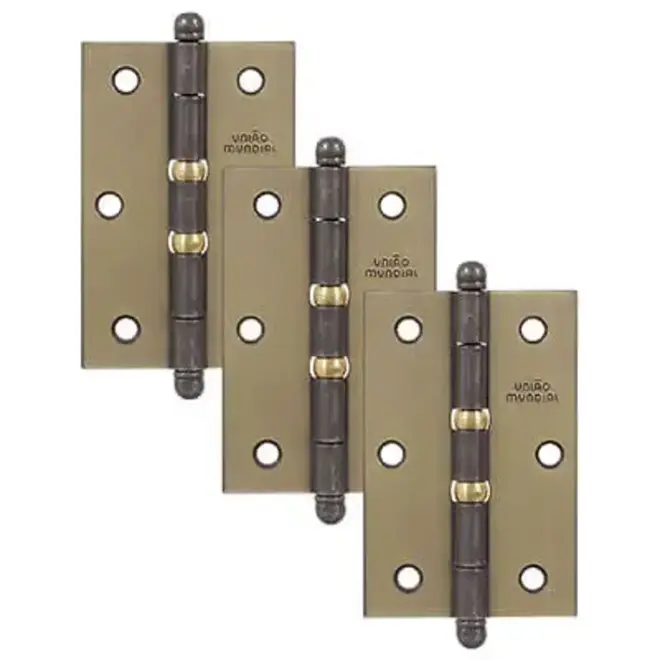 Dobradiça Leve Latonado 3.1/2"x2.5/16" C/ Anel 03 Peças União Mundial