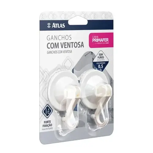 Gancho Ventosa Branco 02Peças 0,5Kg Primafer