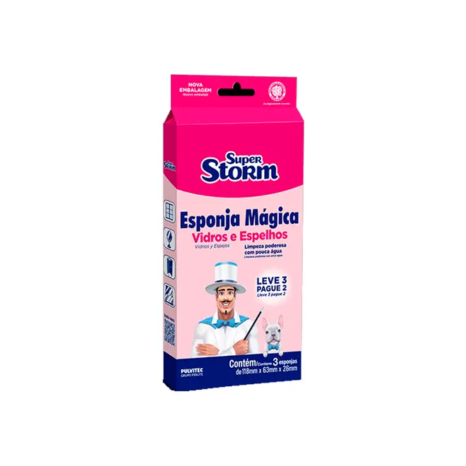 Esponja Mágica Vidros e Espelhos 3Peças Pulvitec
