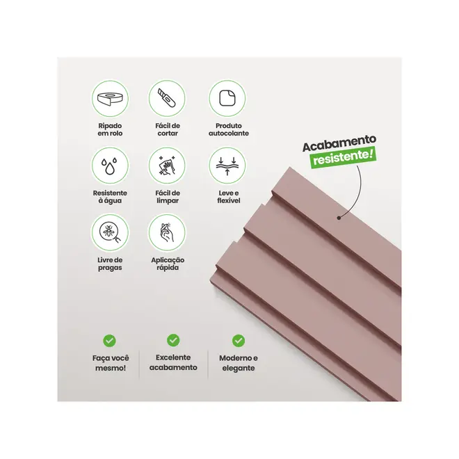 Painel Ripado Laminado EVA Autocolante Play Rosa 10cmx10m Meurodapé