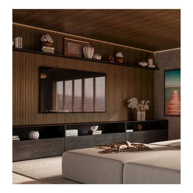Painel Ripado Laminado EVA Autocolante Madeto Nogueira Natural 10cmx2,5m Meurodapé
