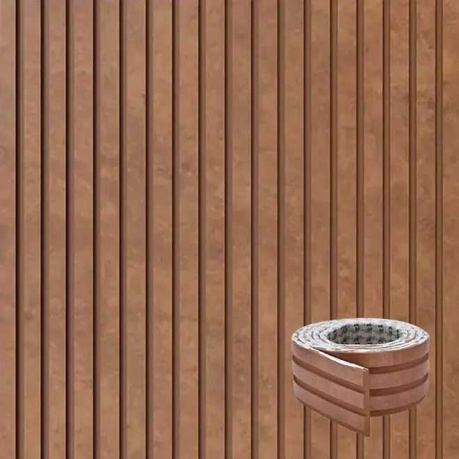 Painel Ripado Laminado de EVA Autocolante Urban Bronze 10cmx2,5m Meurodapé