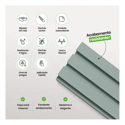 Painel Ripado Laminado EVA Autocolante Play Verde 10cmx2,5m Meurodapé