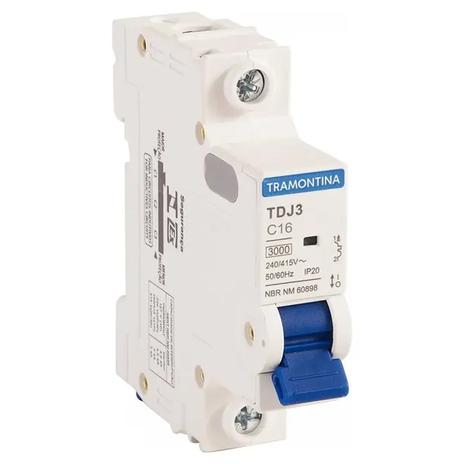 Disjuntor Unipolar TDJ3 16A DIN Curva C Tramontina