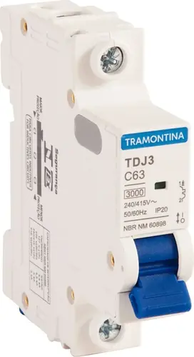 Disjuntor Unipolar TDJ3 63A DIN Curva C Tramontina