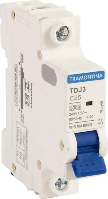 Disjuntor Unipolar TDJ3 25A DIN Curva C Tramontina