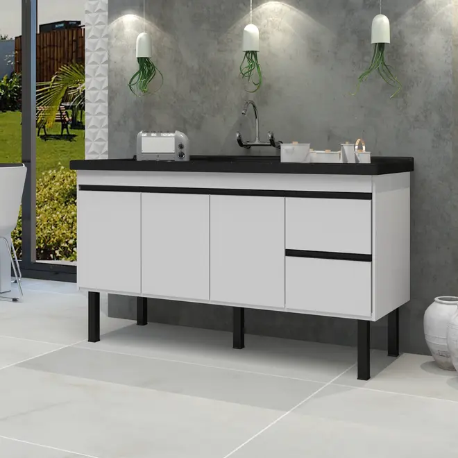 Gabinete de Cozinha Color 1,44m Branco/Branco Primatto