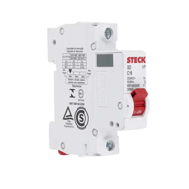 Disjuntor Unipolar Curva C 16A - SDD61C16 - Steck