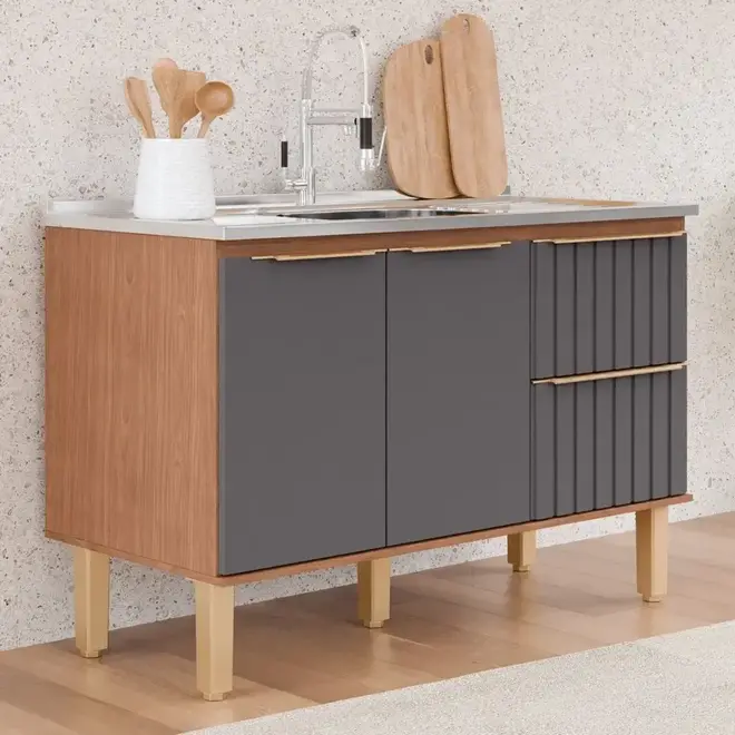Gabinete de Cozinha Agata 1,14m Freijo/Titanium MGM