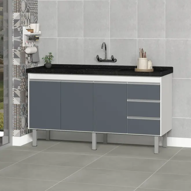Gabinete de Cozinha Florença 1,44m Branco/Cinza Primatto