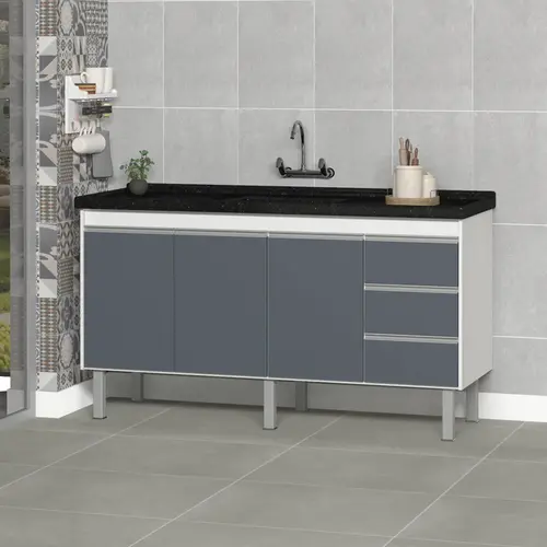 Gabinete de Cozinha Florença 1,44m Branco/Cinza Primatto