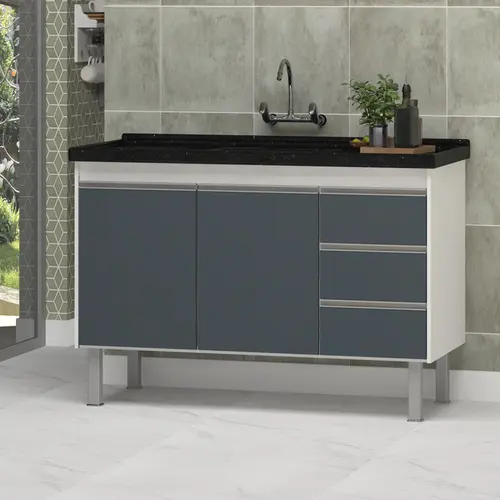 Gabinete de Cozinha Florença 1,14m Branco/Cinza Primatto