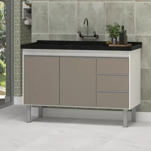 Gabinete de Cozinha Florença 1,14m Branco/Ouro Primatto