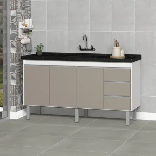 Gabinete de Cozinha Florença 1,44m Branco/Ouro Primatto