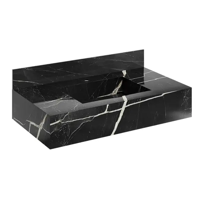 Bancada Porcelanato Lisboa Preta 80cm Cuba Esculpida - Darabas