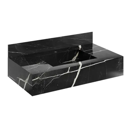 Bancada Porcelanato Lisboa Preta 80cm Cuba Esculpida - Darabas